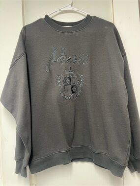 Ina Paris Embroidered Crewneck Sweater - Charcoal